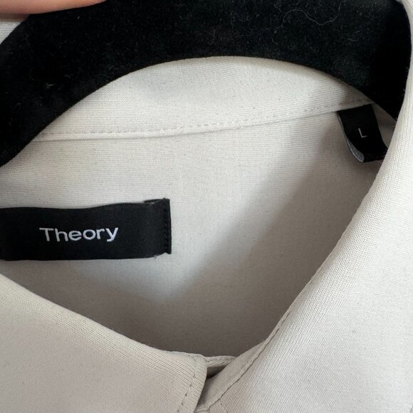 Theory Light Grey Button Up Dress Shirt Large Stretch Long Sleeve - Picture 2 of 4